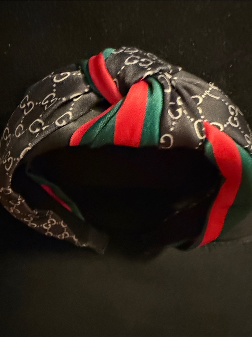 Designer-Inspired Black Headband with Red & Green Stripe